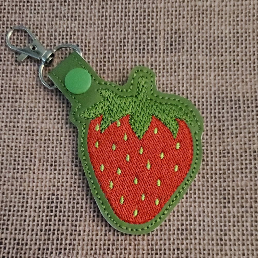 NEW Strawberry Snap Tab Key Chain Hand Crafted
